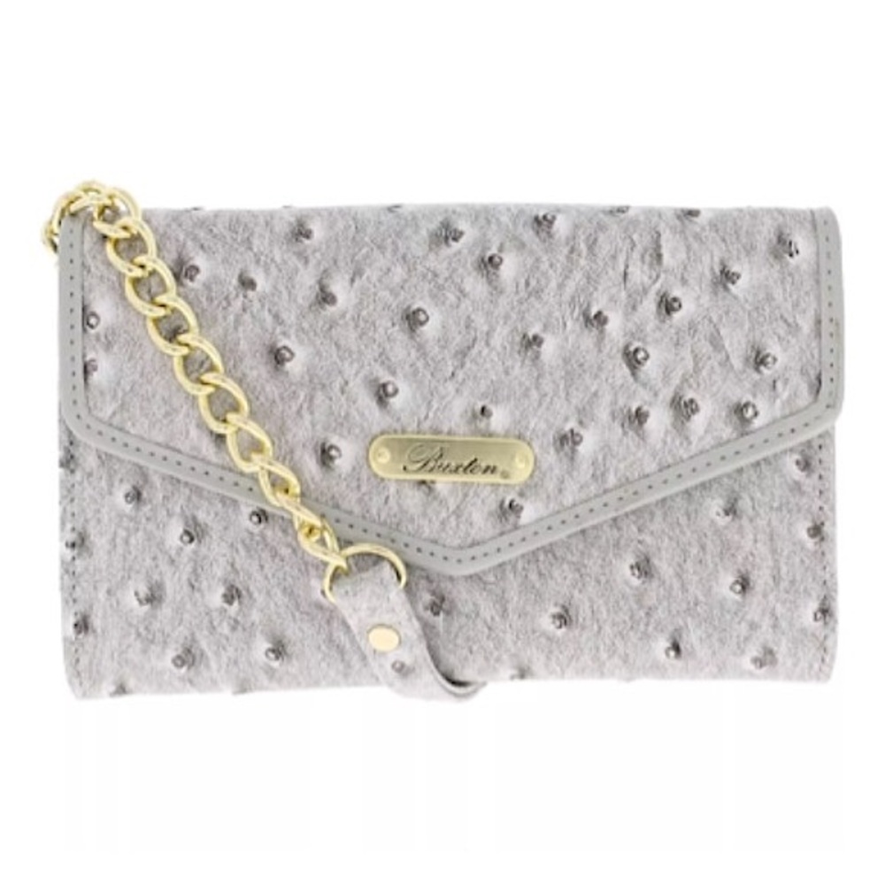 - Buxton Gray Ostrich Leather Convertible Clutch Crossbody! NEW!